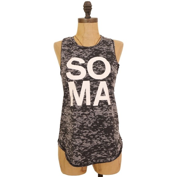 SoulCycle USA SOMA Tank Size M Cycle Logo Burnout Gray Black Racerback EUC B64 - Picture 1 of 5